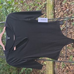 Guess Half Sleeve Jet Black Bodysuit Shirt Size Small w/ Peekaboo Cutout Specta